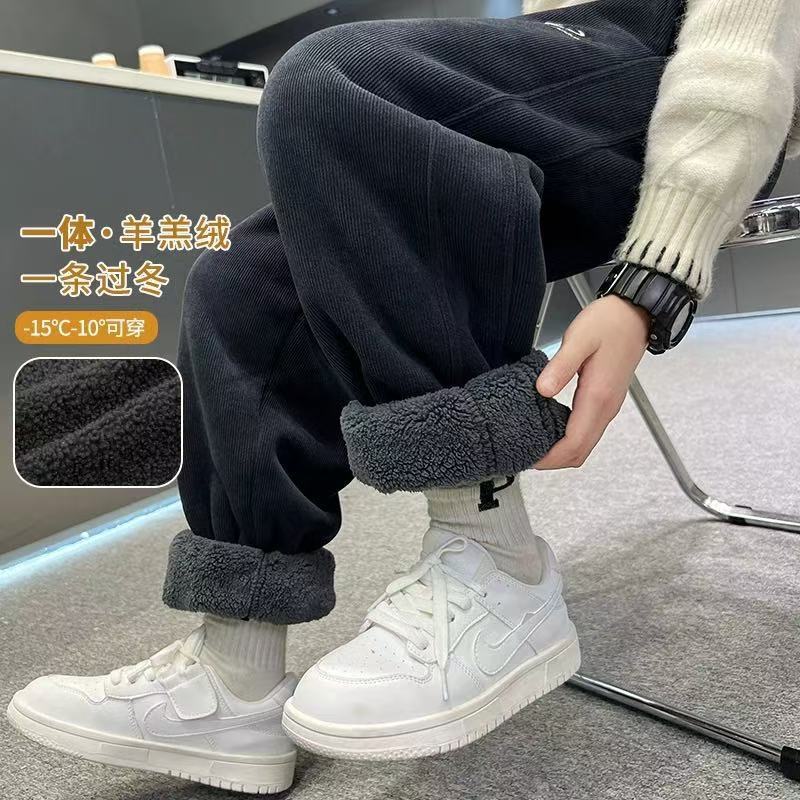 男童加绒裤子冬季新款儿童秋冬加厚棉裤冬装羊羔绒运动裤