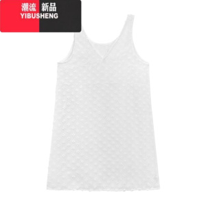 YIBUSHENG蕾丝钩花白色连衣裙女季2024新款气质高级感显瘦叠穿V领背心裙 白色 均码