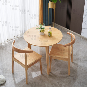翌嘉 YJ3121613 实木小圆桌简约圆形餐桌接待洽谈桌茶桌椅组合 原木色0.6米一桌两椅