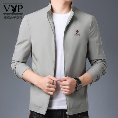 花花公子贵宾精品2021春秋季新款男士立领夹克中年休闲外套男装纯色上衣服潮