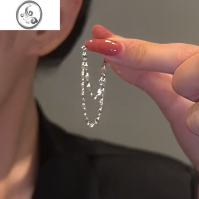 JiMi925银针耳饰前后戴双层链条流苏耳钉精致大脸显瘦耳环女2023新款