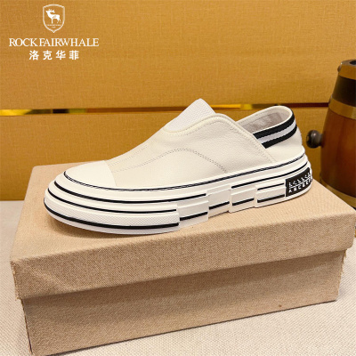 Rock Fairwhale洛克华菲 新品秋季男士休闲鞋低帮套脚小白鞋男真皮韩版板鞋男潮透气厚底男鞋