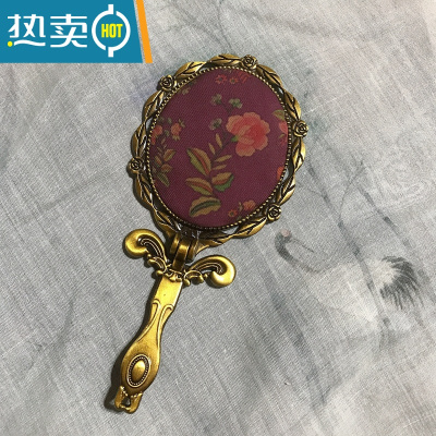 敬平手持镜子带柄香云纱手工布艺便携桌面可立中式复古折叠随身小镜子便携式用镜 12