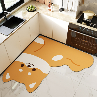 新款L型厨房地垫防水防油可擦免洗脚垫子卡通硅藻泥吸水防滑地毯