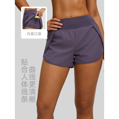 假两件运动短裤女防走光侧口袋宽松跑步健身瑜伽短裤