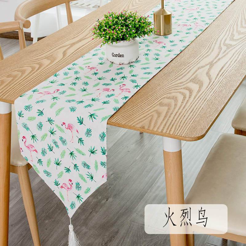 北欧桌旗现代简约茶几桌旗布长条餐桌茶台布艺鞋柜布盖巾 火烈鸟 30*160cm(适合100-120cm左右桌子茶几柜子)