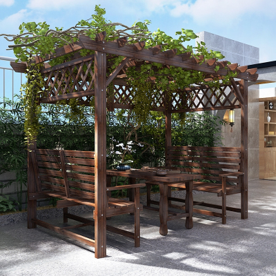 葡萄架室外庭院凉亭户外木碳化遮阳棚阳台室外实木爬藤架花架