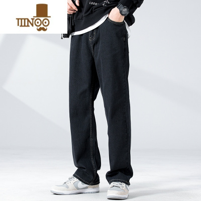 YANXU美式高街牛仔裤男直筒宽松ins潮牌男士垂坠感阔腿长裤子2023春季