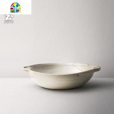 日式粗陶双耳碗防烫汤面钵仔碗大餐具手工陶瓷微波炉家用食器 FENGHOU 小号双耳碗(化妆土白)