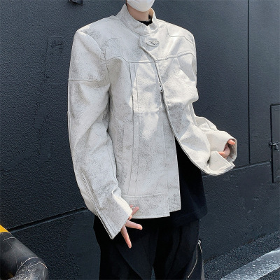 男装美式宽松短款垫肩机车PU皮衣夹克男士痞帅潮牌时尚百搭外套男
