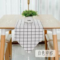 北欧桌旗 棉麻家用桌布电视柜长桌旗欧式茶几现代简约 白色中格 30*180cm(适合120-140cm左右桌子茶几柜子)