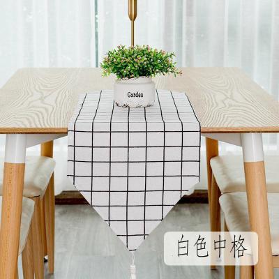 北欧桌旗 棉麻家用桌布电视柜长桌旗欧式茶几现代简约 白色中格 30*180cm(适合120-140cm左右桌子茶几柜子)