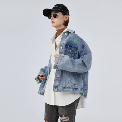 初语2020秋冬新款史努比撞色印花工装风宽松韩版牛仔外套潮ins女牛仔蓝均码