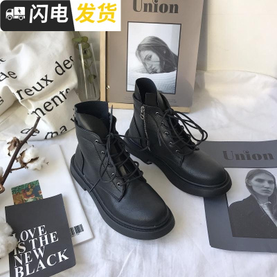 ulzzang马丁靴女英伦风学生韩版复古百搭短筒ins侧拉链小短靴2018启如