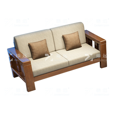 臻远 简约实木沙发胡桃色实木沙发 双人位