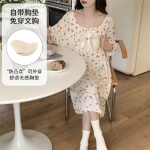 女士夏季莫代尔短袖睡裙网红仙女风带胸垫卡通休闲家居服睡衣薄款