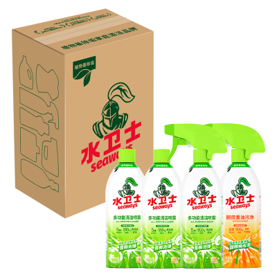 水卫仕-家居除菌清洁4件套装WD32 多功能清洁喷雾500g/3瓶(喷头*1)+ 厨房重油污净480g/瓶(喷头*1)