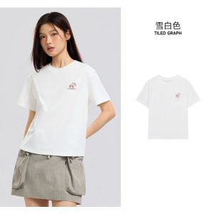 [凉感]美特斯邦威女短袖夏季潮流撞色透气百搭小印花T恤圆领t恤