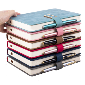 [补贴10%]笔记本子加厚带扣皮质记事本商务人士简约大学生a5会议记录本文艺精致复古日记本办公用超厚工作厚本子皮面