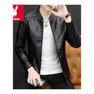 花花公子男装2024春秋款皮夹克男士修身薄款韩版立领PU皮衣外套机车服男