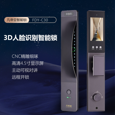 凡帝亚智能锁智能门锁 FDY-C30人脸识别远程开锁主被动可视对讲航空铝合金材质