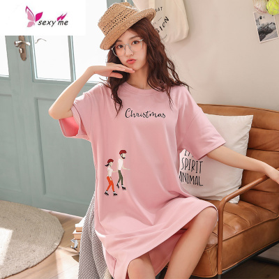 睡裙女夏季短袖薄款可爱少女棉女款加肥加大码孕妇睡衣女夏FISHBASKET