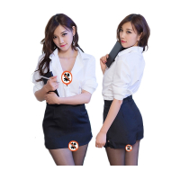 女士情趣内衣性感制服套装OL秘书透视诱惑V字衬衫裙子蕾丝破洞开档免脱黑丝袜丁字裤三点透明女式情趣睡衣长夜漫漫成人女性用品
