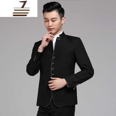 NEWLAKE秋冬男士立领休闲西服套装男修身韩版青年中山装时尚百搭唐装礼服