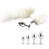 金属肛塞可拆卸狐狸尾巴带骨架定型外出女后庭猫狗尾巴SM成人自玩慰激情玩具情趣用品 白色可拆卸带骨架定型款 特小号头