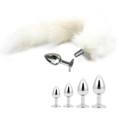 金属肛塞可拆卸狐狸尾巴带骨架定型外出女后庭猫狗尾巴SM成人自玩慰激情玩具情趣用品 白色可拆卸带骨架定型款 特小号头