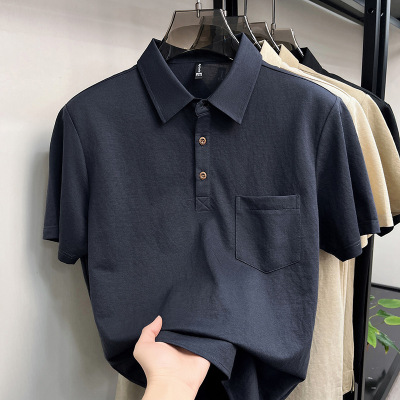 亚麻棉短袖polo衫男2026夏季新款中年爸爸休闲真口袋透气男士T恤