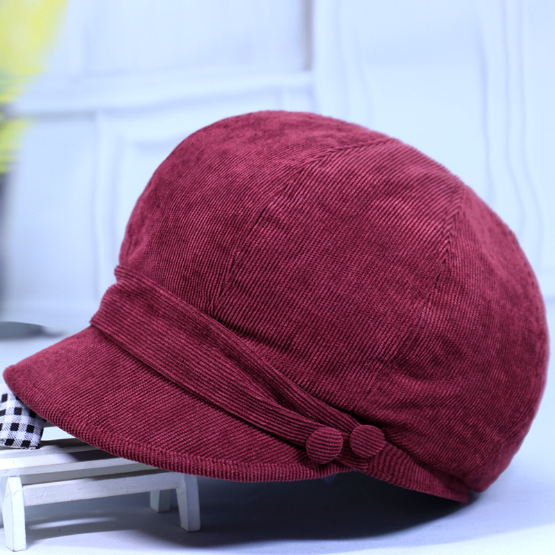 盛世尼曼老年人女士妈妈帽中老年薄布帽春秋天灯芯绒鸭舌帽奶奶短檐