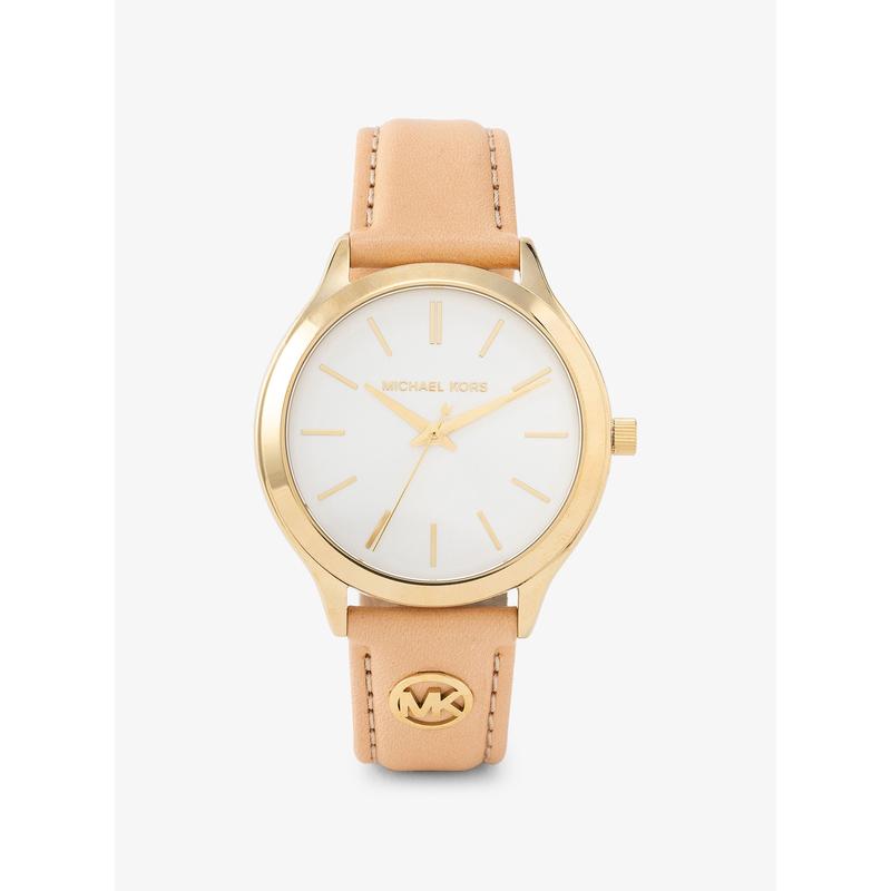 Michael Kors女士简约金框皮质表带商务时尚防水石英手表