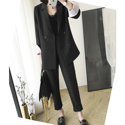 广赫大码女装小西装外套胖mm春装OL职业西服胖妹妹显瘦套装正装两件套套装