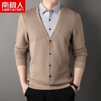 南极人衬衫假两件毛衣男士加厚保暖2025春秋假开衫男装长袖针织衫