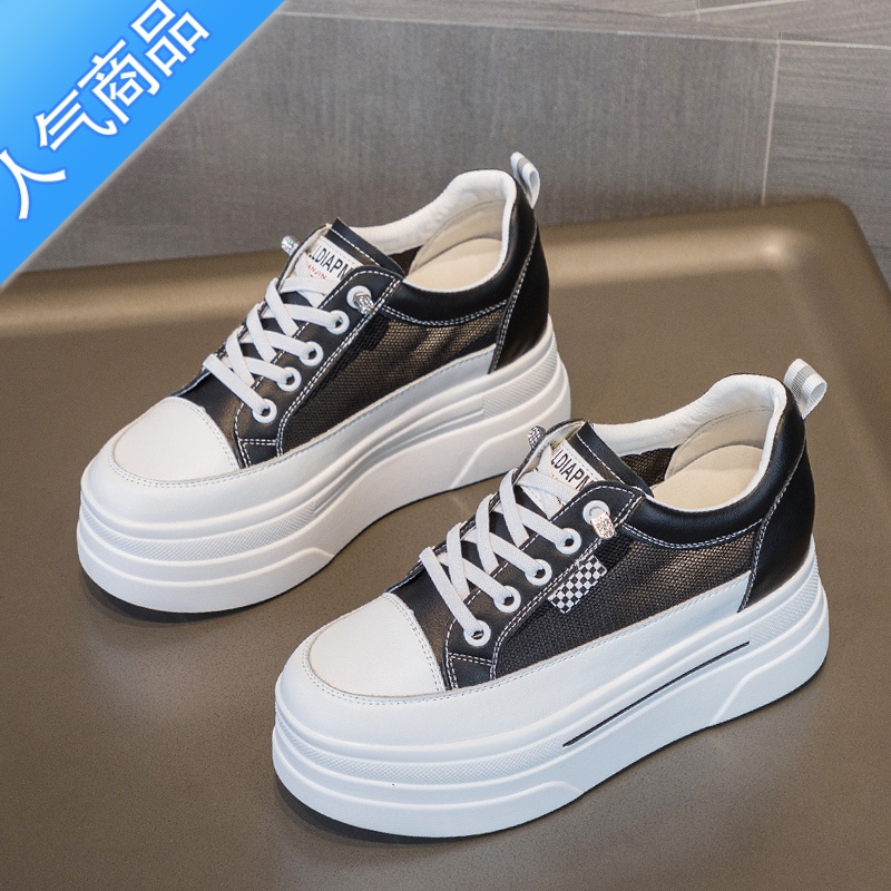 SUNTEK秀气内增高女鞋新款小个子夏天休闲鞋显瘦厚底小白鞋网面透气