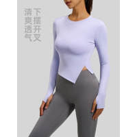 新款修身开叉瑜伽服吸湿排汗透气长袖休闲运动健身衣女