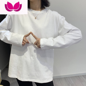 七斓早秋韩版百搭宽松长袖T恤女学生简约纯色基础打底衫内搭休闲