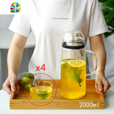 全密封防尘玻璃冷水壶2L大容量凉白开水瓶耐热高温防爆家用放冰箱 FENGHOU 1.5L乐檬壶+4只杯盖凉水壶