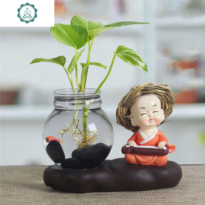 玻璃水培创意摆件可爱萌情侣和尚花瓶花插居家办公装饰迷你小花器封后书（不带绿植和石头）小