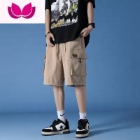 七斓日系工装短裤男夏季胖子大码cityboy宽松休闲中裤美式过膝5六分裤