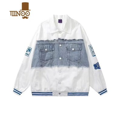 YANXU欧美网红男女牛仔拼接夹克情侣宽松棒球服百搭潮牌ins外套