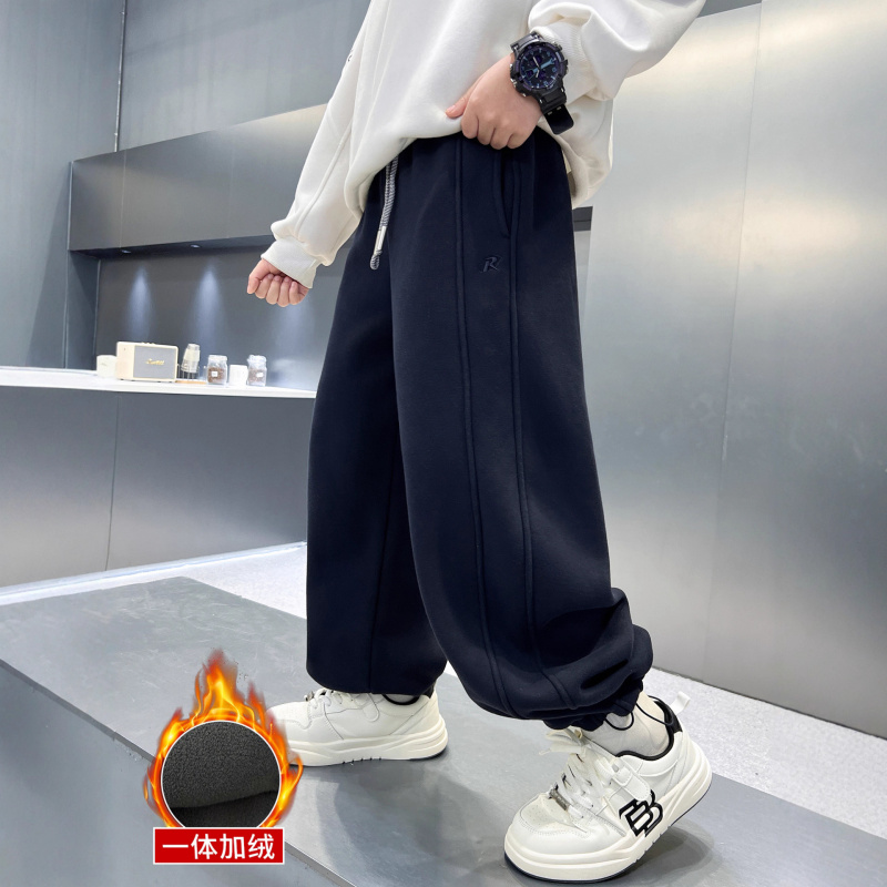 男童运动阔腿裤秋冬款新款中大童卫裤加厚儿童加绒一体绒裤子