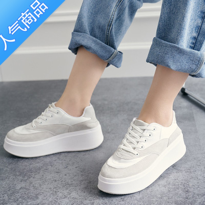 SUNTEK美洋同款小白鞋2023春季新款松糕面包鞋复古厚底增高懒人休闲运动