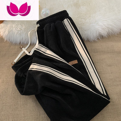 七斓灯芯绒裤子男潮牌撞边宽松休闲卫裤美式复古直筒运动裤