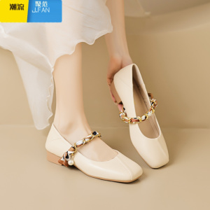 聚范法式玛丽珍单鞋女夏2024新款浅口小跟鞋平底豆豆鞋大码女鞋41一43