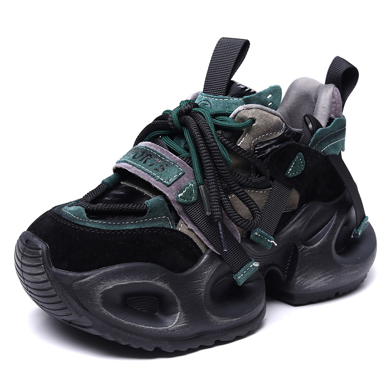 头层猪巴戈松糕跟休闲拼色老爹鞋女秋冬新款时尚小众百搭女鞋