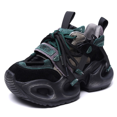 头层猪巴戈松糕跟休闲拼色老爹鞋女秋冬新款时尚小众百搭女鞋