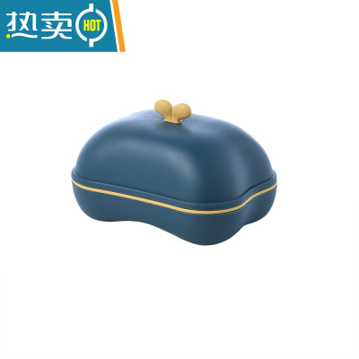 敬平[]带盖双层创意花朵肥皂盒卫生间沥水家用卡通皂托 深海蓝[]送的颜色随机