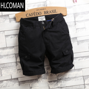 HLCOMAN短裤男夏季潮流宽松五分工装马裤潮牌5分外穿休闲运动中裤子黑色